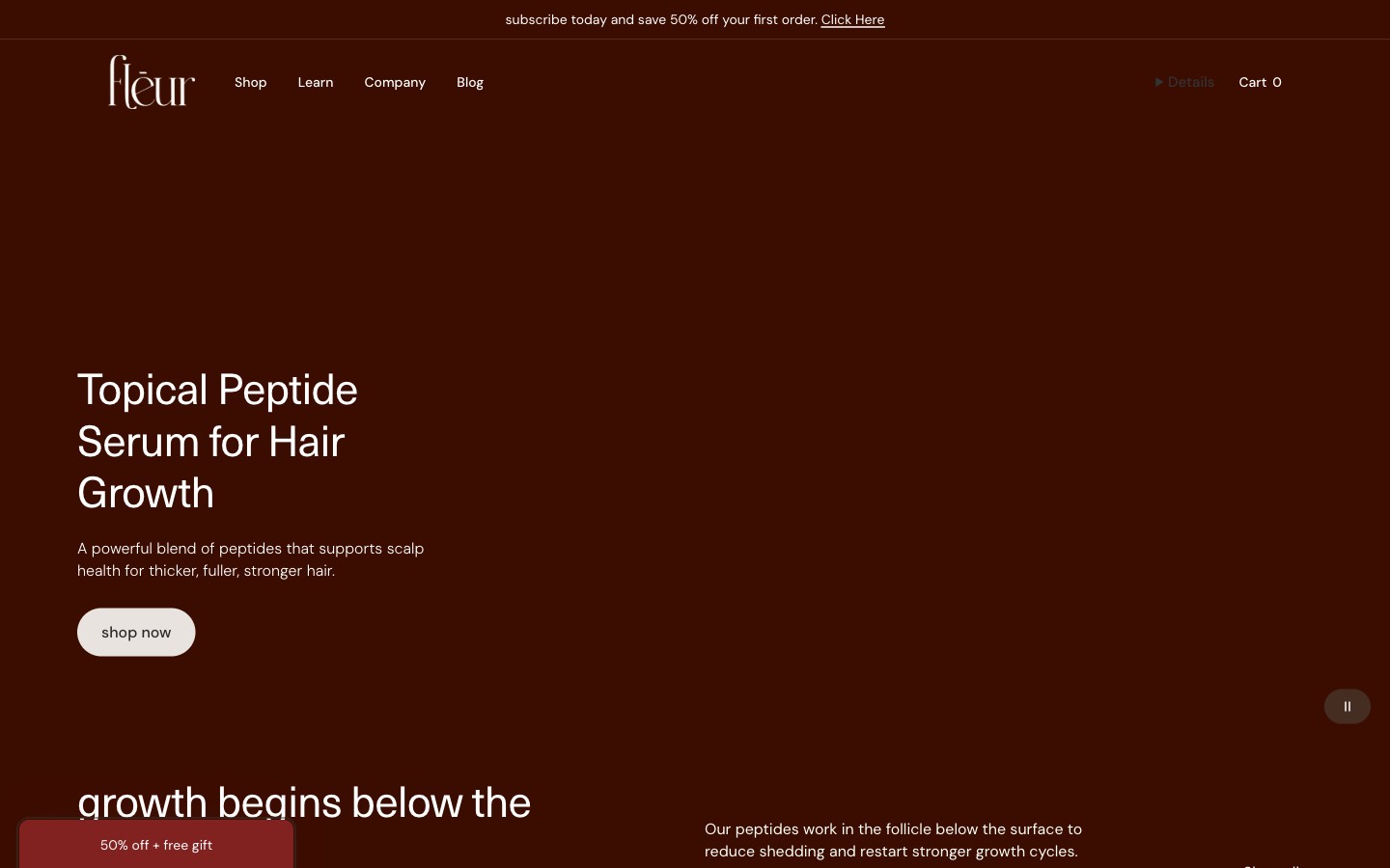 Fleur — peptide hair growth serum brand site
